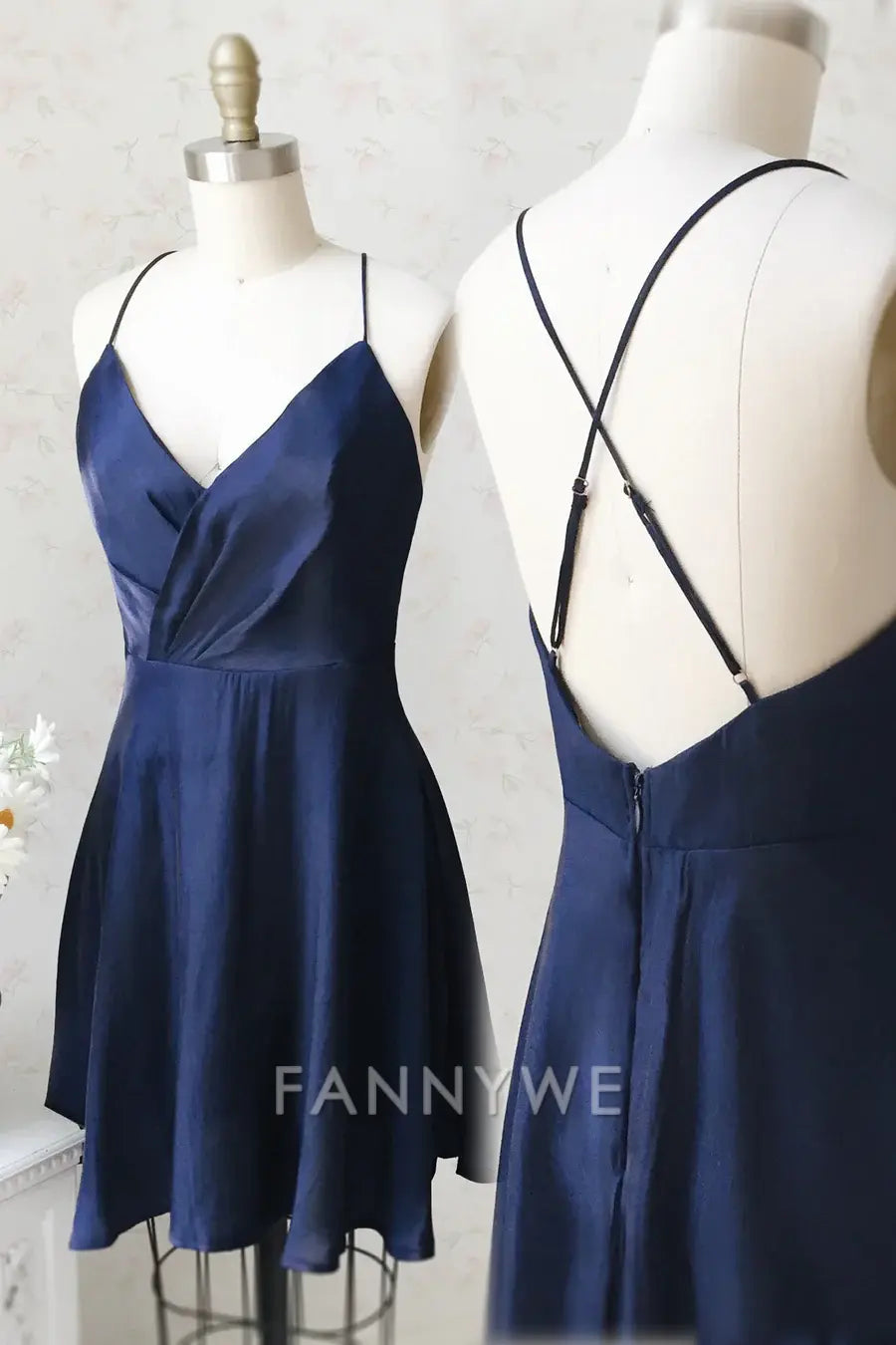FannyWe Simple Navy Blue A-line Short Homecoming Dress formal wear dresses